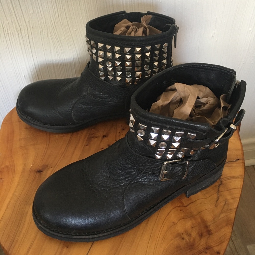 $295 Ash killer black leather biker moto boots Studded Ankle Boots 5 35